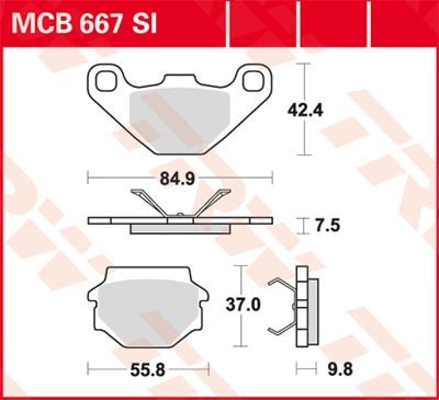 TRW Sinter Offroad Height 1: 42,4mm, Height 2: 37mm, Thickness 1: 7,5mm, Thickness 2: 9,8mm Brake pads MCB667SI buy