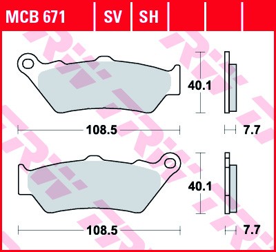 TRW Sinter Street Height: 40,1mm, Width: 108,5mm, Thickness: 7,7mm Brake pads MCB671SH buy