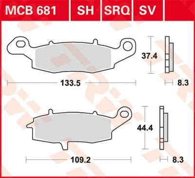 TRW Sinter Street Height 1: 37,4mm, Height 2: 44,4mm, Thickness: 8,3mm Brake pads MCB681SH buy
