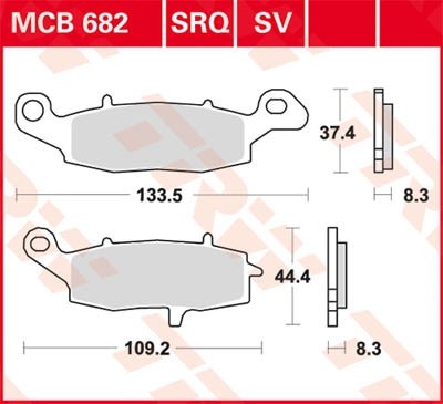 TRW Sinter Street Height 1: 37,4mm, Height 2: 44,4mm, Width: 133,5mm, Thickness: 8,3mm Brake pads MCB682SV buy