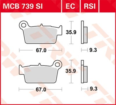 Motorrad TRW Sinter Offroad Höhe: 35,9mm, Breite: 67mm, Dicke/Stärke: 9,3mm Bremsbeläge MCB739SI günstig kaufen