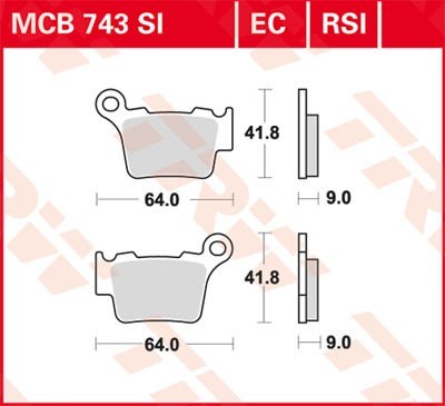 Motorrad TRW Sinter Offroad Racing Höhe: 41,8mm, Breite: 64mm, Dicke/Stärke: 9mm Bremsbeläge MCB743RSI günstig kaufen