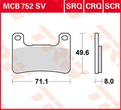 TRW Sinter Track Racing Height: 49,6mm, Width: 71,1mm, Thickness: 8mm Brake pads MCB752SRQ buy