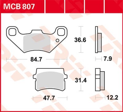 Motorrad TRW Organic Allround Höhe 1: 36,6mm, Höhe 2: 31,4mm, Dicke/Stärke 1: 7,9mm, Dicke/Stärke 2: 12,2mm Bremsbeläge MCB807 günstig kaufen