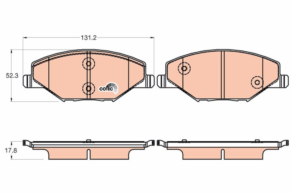 25681 TRW COTEC prepared for wear indicator Height: 52,5mm, Width: 131,2mm, Thickness: 17,8mm Brake pads GDB2027 buy