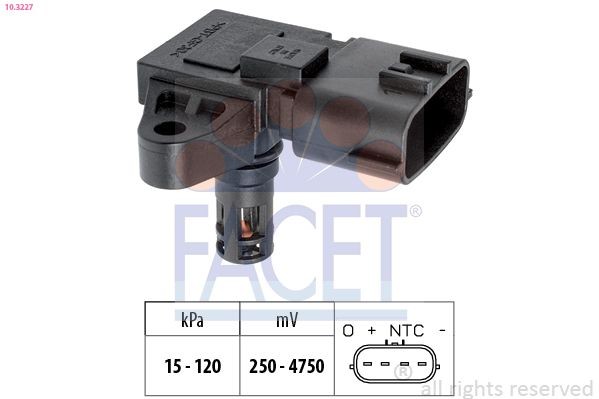 EPS 1.993.227 FACET Pressure from 15 kPa, Pressure to 120 kPa, Made in Italy - OE Equivalent Air Pressure Sensor, height adaptation 10.3227 buy
