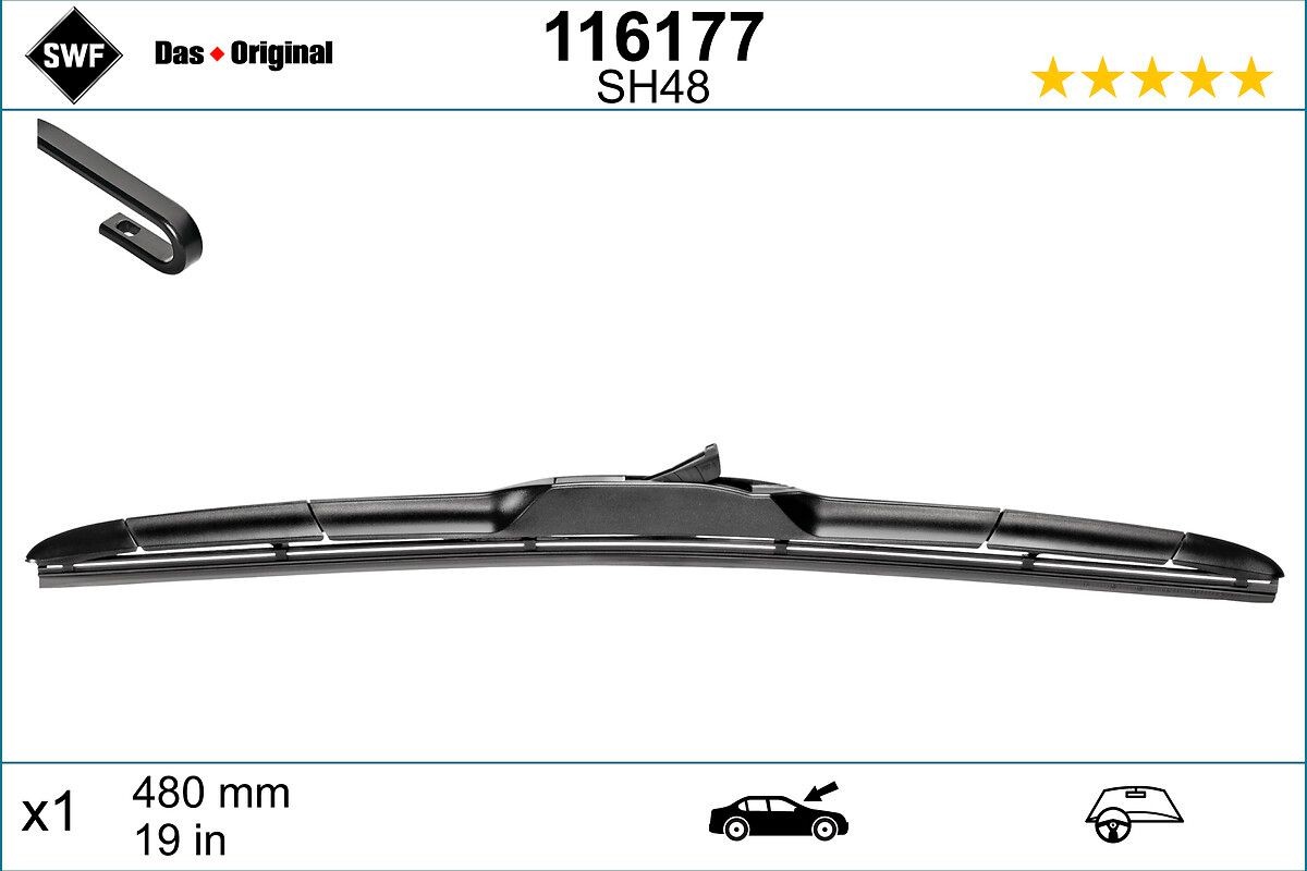 116177 SWF Windscreen wipers MINI 480 mm, Hybrid Wiper Blade, with spoiler, for left-hand drive vehicles, 19 Inch