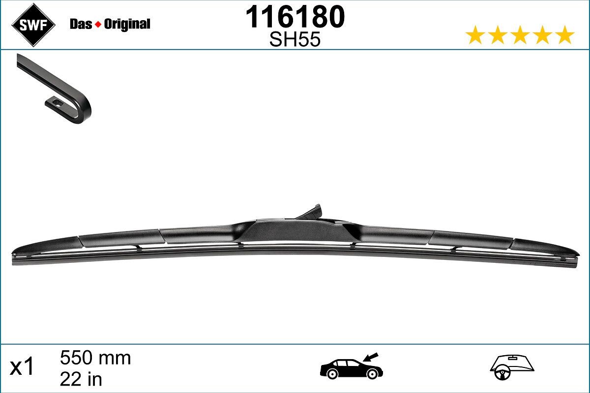 SH55 SWF Hybrid 550 mm, Hybrid Wiper Blade, with spoiler, for left-hand drive vehicles, 22 Inch Styling: with spoiler, Left-/right-hand drive vehicles: for left-hand drive vehicles Wiper blades 116180 buy