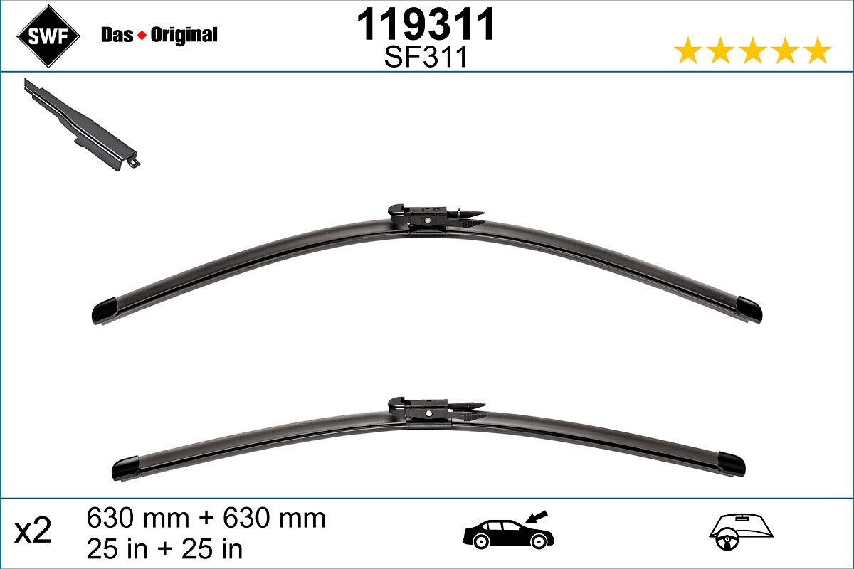 SF311 SWF VisioFlex 630 mm Front, Beam, with spoiler, for left-hand drive vehicles Styling: with spoiler, Left-/right-hand drive vehicles: for left-hand drive vehicles Wiper blades 119311 buy