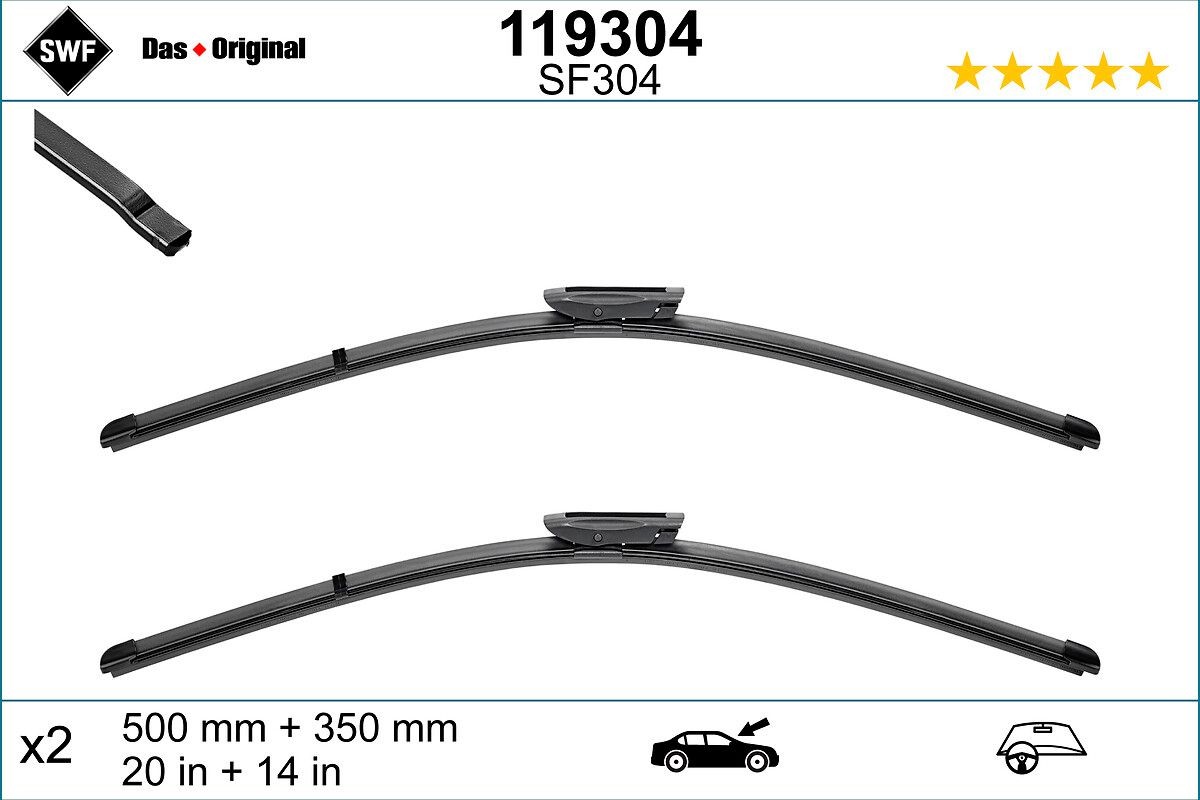 SWF VisioFlex 119304 Wiper blade 500, 350 mm Front, Beam, with spoiler, for left-hand drive vehicles