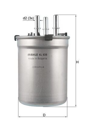MAHLE ORIGINAL KL 838 Fuel filter In-Line Filter, 8mm, 7,9mm