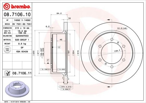 Mitsubishi DELICA / SPACE GEAR Brake discs and rotors 7624393 BREMBO 08.7106.11 online buy