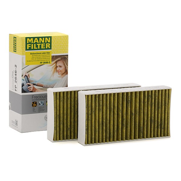 MANN-FILTER Activated Carbon Filter with polyphenol, with antibacterial action, Particulate filter (PM 2.5), with fungicidal effect, Activated Carbon Filter, 254 mm x 134 mm x 41 mm, FreciousPlus Width: 134mm, Height: 41mm, Length: 254mm Cabin filter FP 2646-2 buy