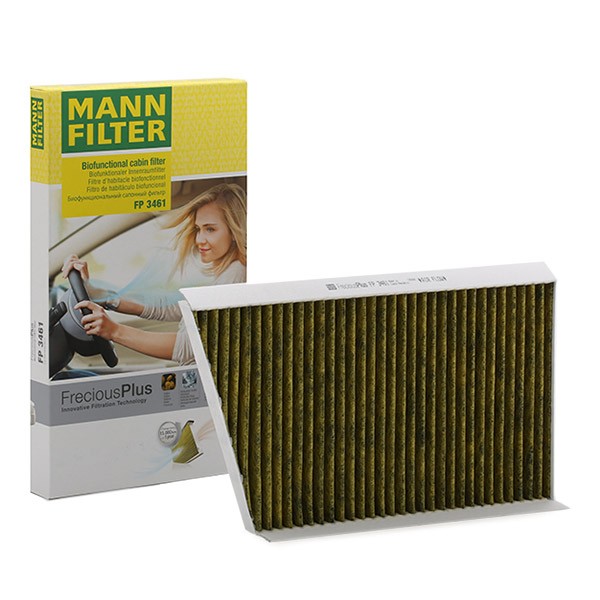 MANN-FILTER FP 3461 Pollen filter Activated Carbon Filter with polyphenol, with antibacterial action, Particulate filter (PM 2.5), with fungicidal effect, Activated Carbon Filter, 332 mm x 189 mm x 26 mm, FreciousPlus