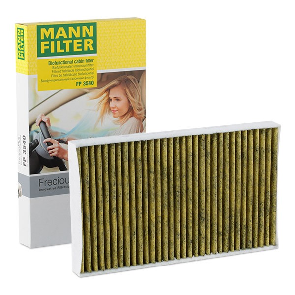 MANN-FILTER FP 3540 Pollen filter Activated Carbon Filter with polyphenol, with antibacterial action, Particulate filter (PM 2.5), with fungicidal effect, Activated Carbon Filter, 348 mm x 207 mm x 35 mm, FreciousPlus
