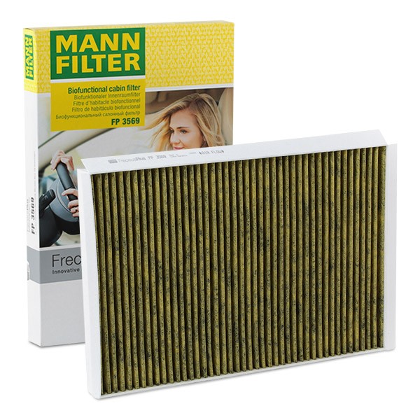 MANN-FILTER FP 3569 Pollen filter Activated Carbon Filter with polyphenol, with antibacterial action, Particulate filter (PM 2.5), with fungicidal effect, Activated Carbon Filter, 357 mm x 238 mm x 35 mm, FreciousPlus