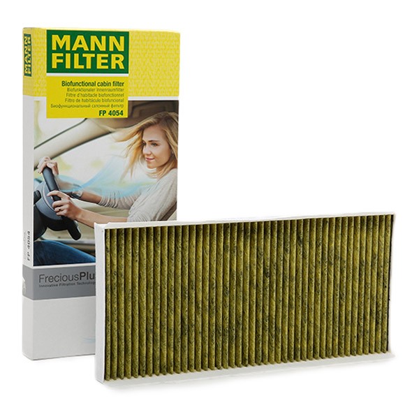 MANN-FILTER FP 4054 Pollen filter Activated Carbon Filter with polyphenol, with antibacterial action, Particulate filter (PM 2.5), with fungicidal effect, Activated Carbon Filter, 394 mm x 184 mm x 32 mm, FreciousPlus