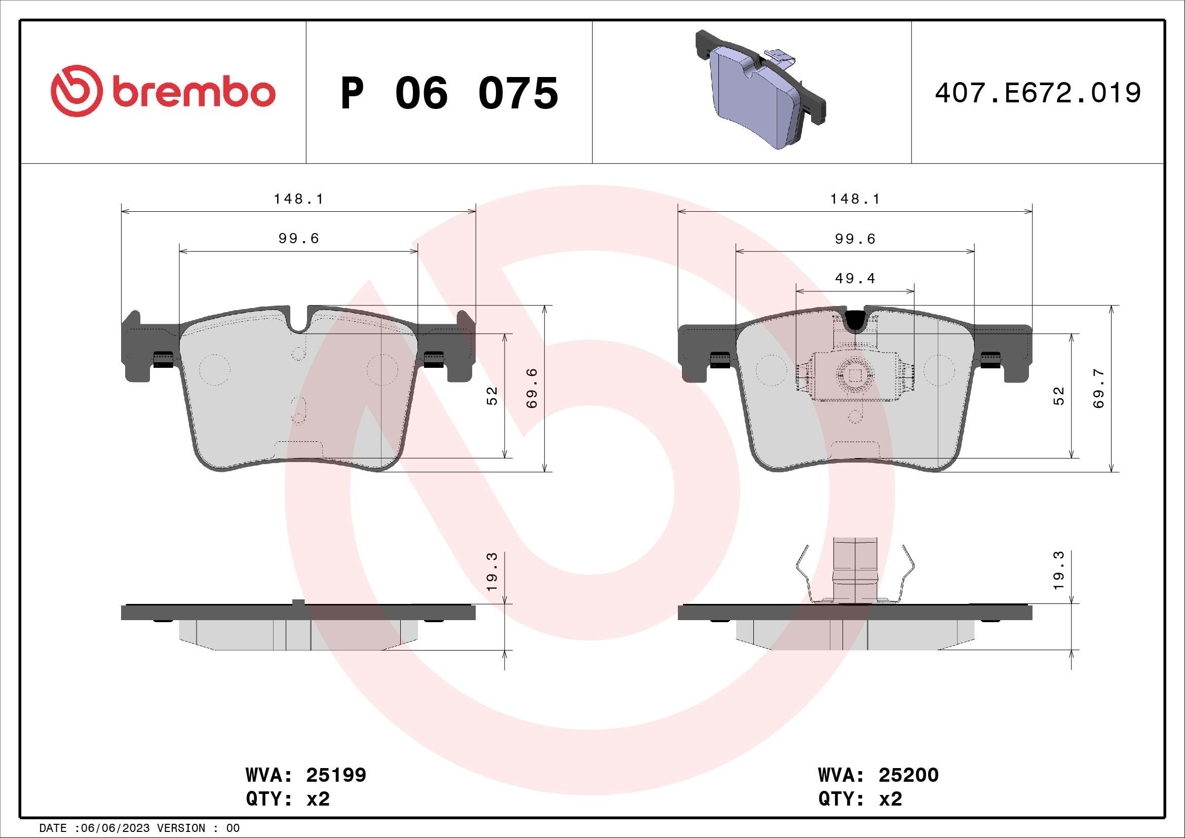 P 06 075 Bremsklötze BREMBO - Markenprodukte billig