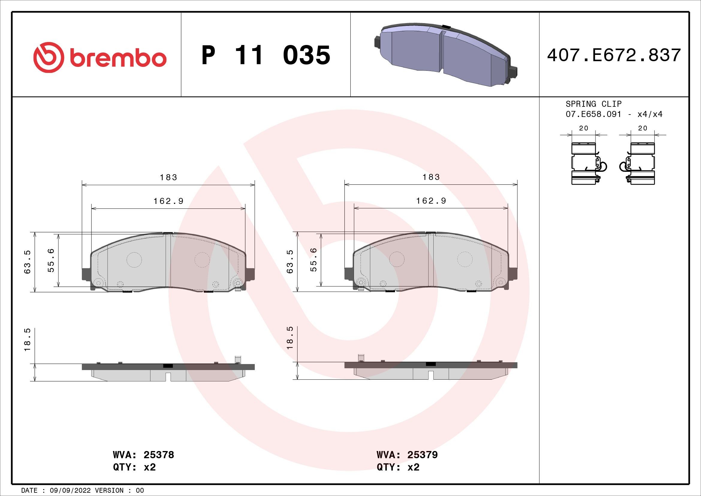 BREMBO D1589 8800 Disc pads with acoustic wear warning, with accessories