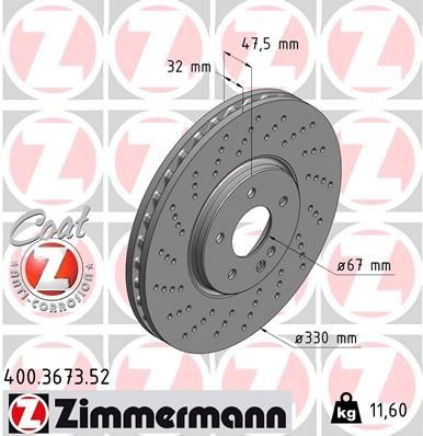 ZIMMERMANN SPORT COAT Z 400.3673.52 Brake disc 330x32mm, 6/5, 5x112, internally vented, Perforated, Coated, High-carbon