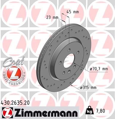 ZIMMERMANN COAT Z 430.2635.20 Brake disc 315x23mm, 6/5, 5x115, internally vented, Perforated, Coated