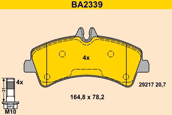 Brake pad kit Barum prepared for wear indicator, excl. wear warning contact, with brake caliper screws - BA2339