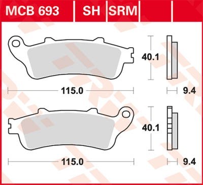 TRW Sinter Maxi Scooter Height: 40,1mm, Width: 115mm, Thickness: 9,4mm Brake pads MCB693SRM buy