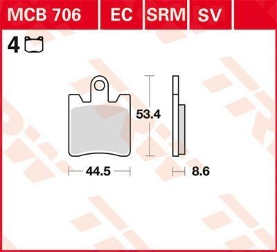 TRW Sinter Street Height: 53,4mm, Width: 44,5mm, Thickness: 8,6mm Brake pads MCB706SV buy