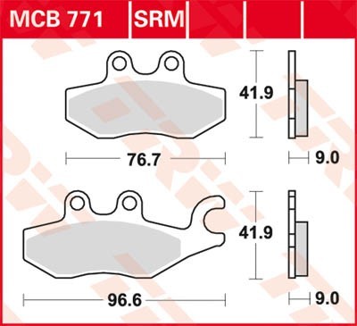 Motorrad TRW Sinter Maxi Scooter Höhe: 41,9mm, Breite: 76,7mm, Dicke/Stärke: 9mm Bremsbeläge MCB771SRM günstig kaufen