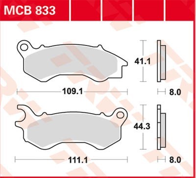 TRW Organic Allround Height 1: 41,1mm, Height 2: 44,3mm, Thickness: 8mm Brake pads MCB833 buy