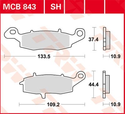 TRW Sinter Street Height 1: 37,4mm, Height 2: 44,4mm, Thickness: 10,9mm Brake pads MCB843SH buy