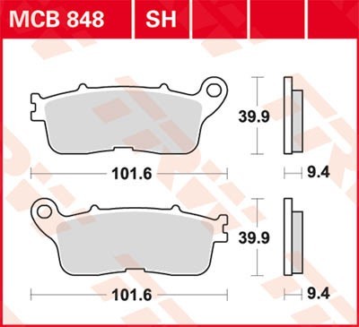 TRW Sinter Street Height: 39,9mm, Width: 101,6mm, Thickness: 9,4mm Brake pads MCB848SH buy