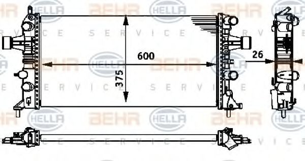 HELLA 8MK 376 710-664 Engine radiator for vehicles with air conditioning, 610 x 378 x 23 mm, Manual Transmission, Mechanically jointed cooling fins