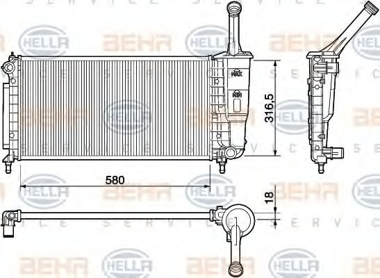 HELLA for vehicles with air conditioning, 580 x 322 x 23 mm, with screw, Manual Transmission, Mechanically jointed cooling fins Radiator 8MK 376 754-384 buy
