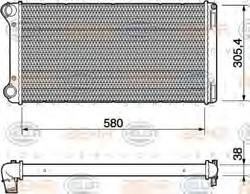HELLA 8MK 376 754-434 Engine radiator for vehicles with air conditioning, 580 x 322 x 34 mm, with screw, Manual Transmission, Mechanically jointed cooling fins
