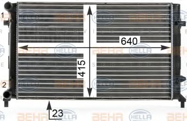 8MK376700-494 Radiator 8MK 376 700-494 HELLA for vehicles with/without air conditioning, 648 x 408 x 26 mm, Automatic Transmission, Manual Transmission, Brazed cooling fins