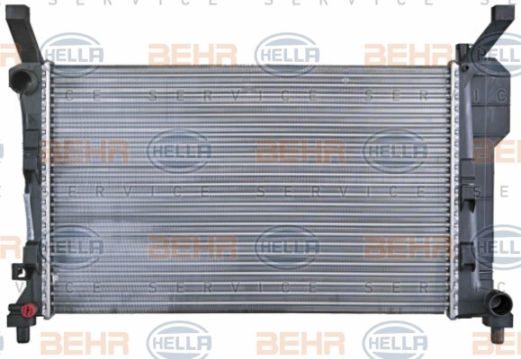 HELLA 8MK 376 721-024 Engine radiator for vehicles with/without air conditioning, 590 x 378 x 23 mm, Manual Transmission, Mechanically jointed cooling fins