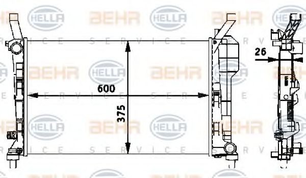 HELLA 8MK376721-024 Engine radiator for vehicles with/without air conditioning, 590 x 378 x 23 mm, Manual Transmission, Mechanically jointed cooling fins