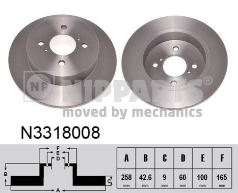 NIPPARTS N3318008 Brake disc 258x9mmx100, solid