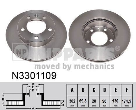 Brake disc kit NIPPARTS 302x28mm, 5x130, internally vented - N3301109