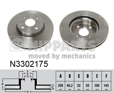 Brake disc NIPPARTS Front Axle, 258x22mm, 4x100, internally vented - N3302175