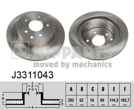 NIPPARTS Rear Axle, 292x16mm, 5x114,3, internally vented, Painted Ø: 292mm, Num. of holes: 5, Brake Disc Thickness: 16mm Brake rotor J3311043 buy