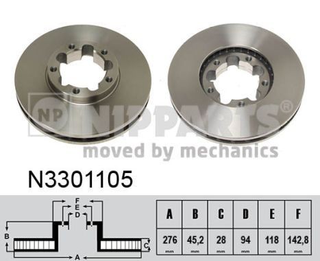 NIPPARTS Front Axle, 276x28mm, 5x118, internally vented Ø: 276mm, Num. of holes: 5, Brake Disc Thickness: 28mm Brake rotor N3301105 buy