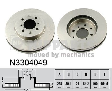 NIPPARTS Front Axle, 258x21mm, 4x100, internally vented, Painted Ø: 258mm, Num. of holes: 4, Brake Disc Thickness: 21mm Brake rotor N3304049 buy