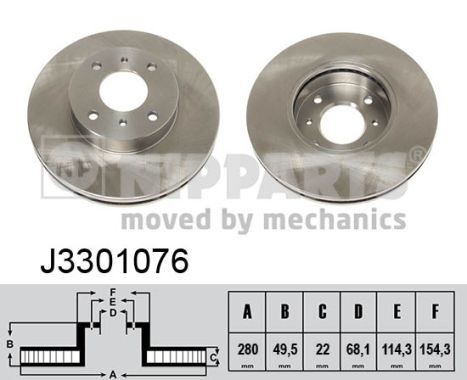 NIPPARTS Front Axle, 280x22mm, 4x114,3, internally vented, Painted Ø: 280mm, Num. of holes: 4, Brake Disc Thickness: 22mm Brake rotor J3301076 buy