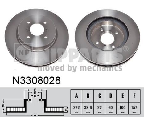 NIPPARTS Front Axle, 272x22mm, 4x100, Vented Ø: 272mm, Num. of holes: 4, Brake Disc Thickness: 22mm Brake rotor N3308028 buy