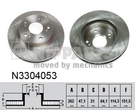 NIPPARTS N3304053 Brake disc Front Axle, 262x21mm, 5x114,3, internally vented