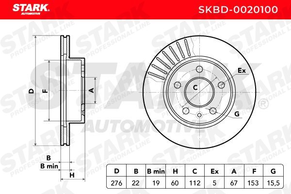 SKBD-0020100 Brake discs SKBD-0020100 STARK Front Axle, 276x22mm, 5/6, internally vented