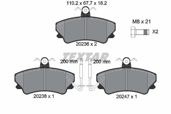 TEXTAR 2023602 Brake pad set with integrated wear warning contact, with brake caliper screws, with accessories