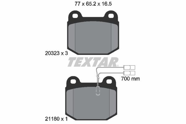 20323 TEXTAR with integrated wear warning contact Height: 65,2mm, Width: 77mm, Thickness: 16,5mm Brake pads 2032304 buy